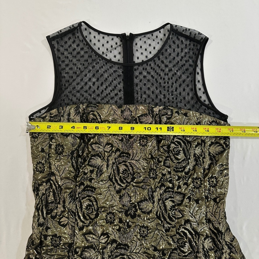 Luxe by Carmen Marc Valvo Dress 8 Gold Black Floral Metallic Brocade Cocktail - Picture 8 of 9